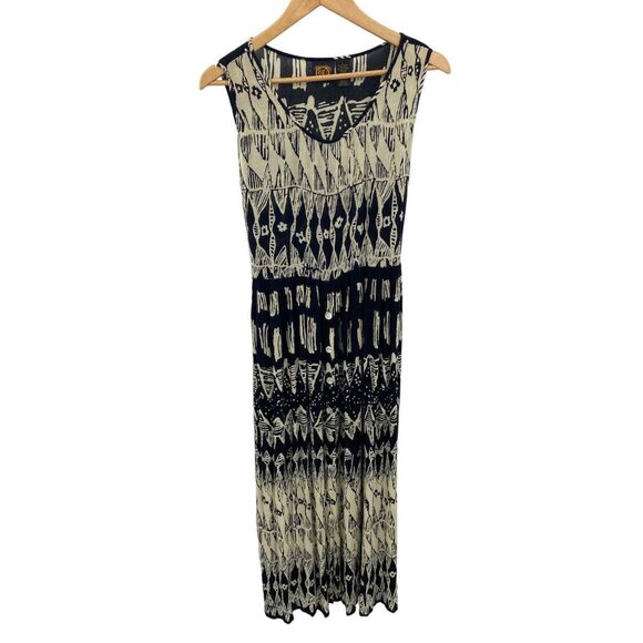 Bila Button Front Maxi Dress Women Large Black White Rayon Abstract Pockets - Picture 1 of 8
